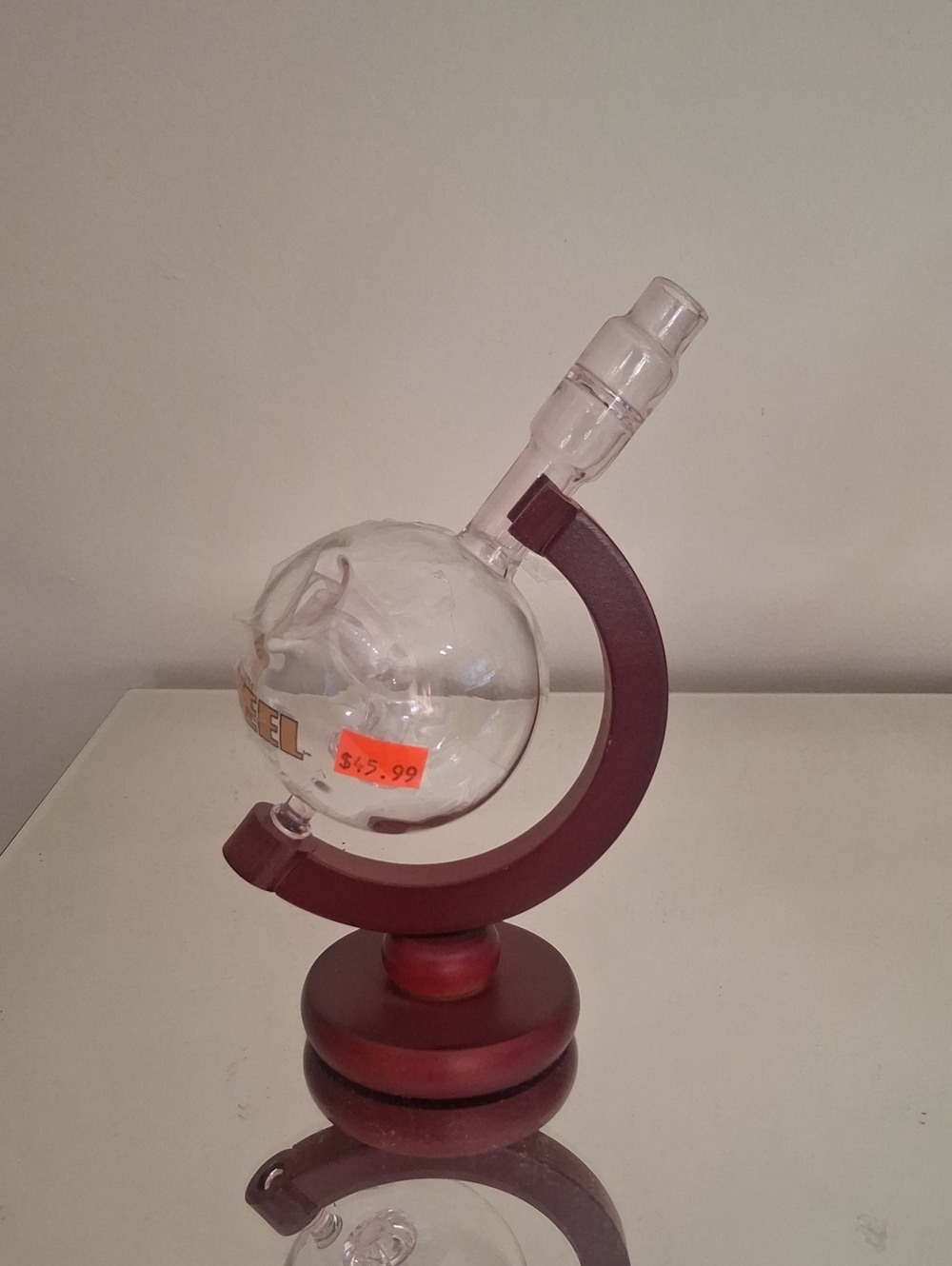 Decorative Glass Globe Decanter with Cherry Wood Stand